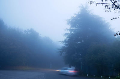 Cars on road against sky in city