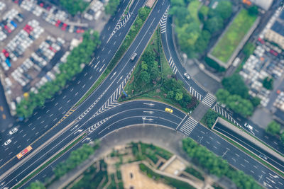 High angle view of traffic on road in city