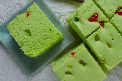High angle view of cake on ice cream