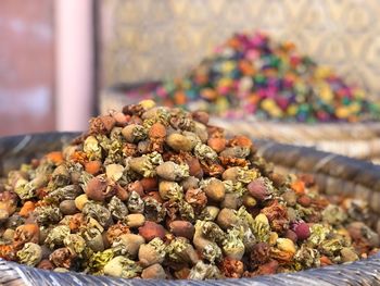 Close-up of multi colored candies on table