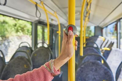 Low section of person in train