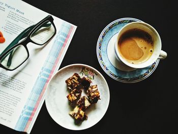 High angle view of breakfast on table