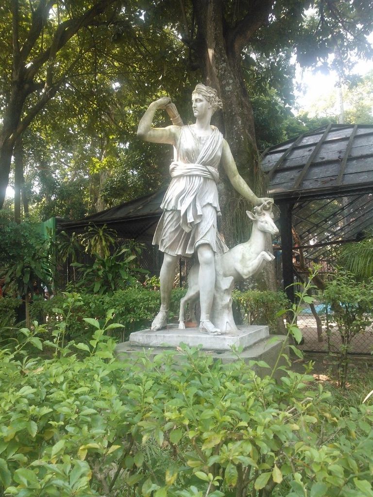 statue, sculpture, human representation, art and craft, art, creativity, tree, buddha, fountain, park - man made space, carving - craft product, religion, craft, low angle view, spirituality, animal representation, angel