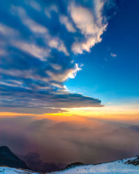 Scenic view of mountains against sky during winter