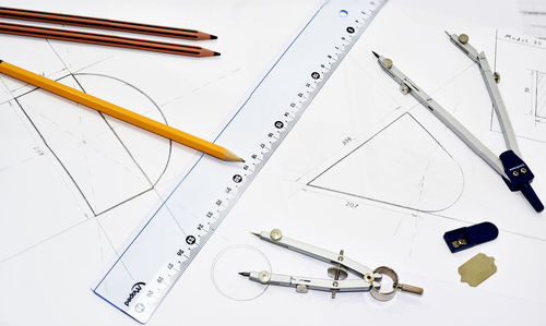 High angle view of pencil on table