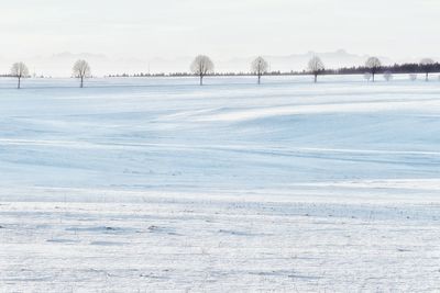 Frozen landscape against sky