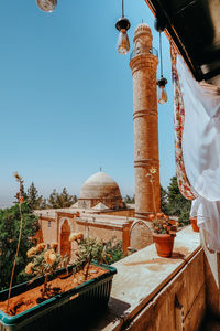 Low angle view of man standing in temple