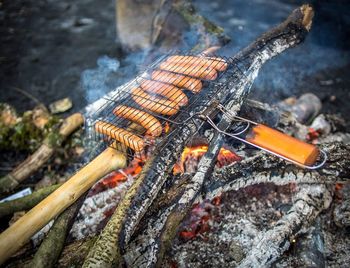 Close-up of meat on barbecue grill