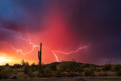 Arizona desert sunset with lightning