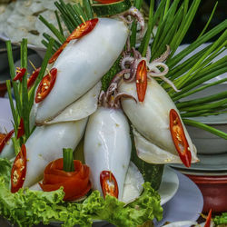 High angle view of fruits in plate