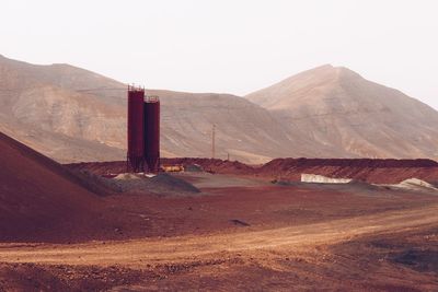 Built structure on arid landscape against clear sky