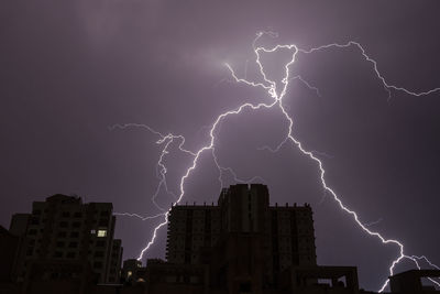 Lightning in sky at night