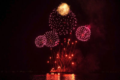 Low angle view of firework display at night