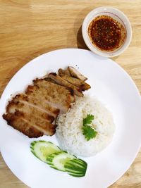 High angle view of meal served in plate