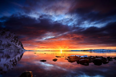 Scenic view of sea against dramatic sky