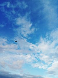 Low angle view of eagle flying in sky