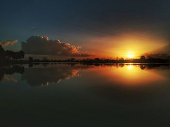 Scenic view of lake against sky during sunset