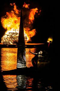 Built structure in water at night