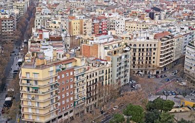High angle view of street amidst buildings in city