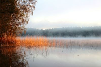 Scenic view of lake against sky during sunset