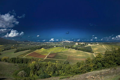 Scenic view of rice field against sky at night