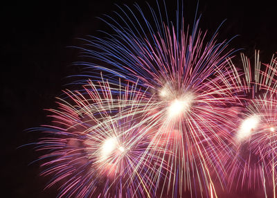 Low angle view of firework display at night