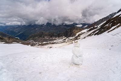 Scenic view of snow covered mountains against sky