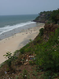 High angle view of beach against clear sky