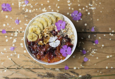 Directly above shot of breakfast in bowl on table