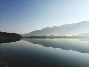 Scenic view of lake against clear sky