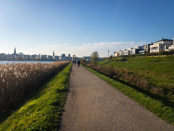 Residential houses at phoenixsee in the german city of dortmund on a sunny afternoon in autumn