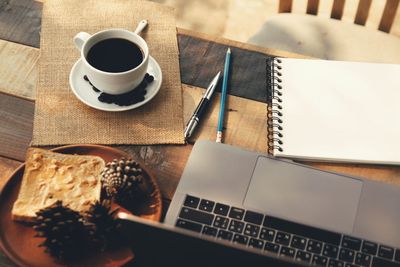 High angle view of breakfast on table