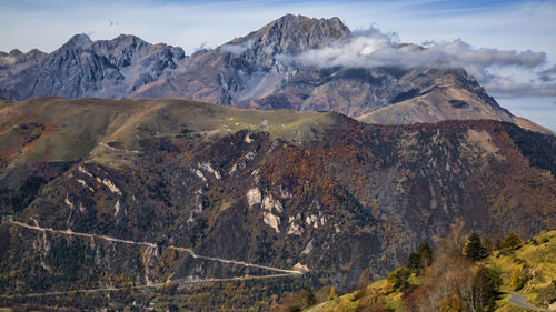 Scenic view of snowcapped mountains against sky