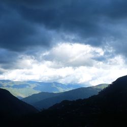 Scenic view of mountains against cloudy sky