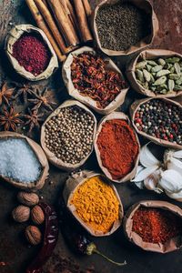 High angle view of spices for sale