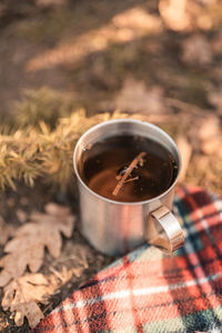 High angle view of coffee cup