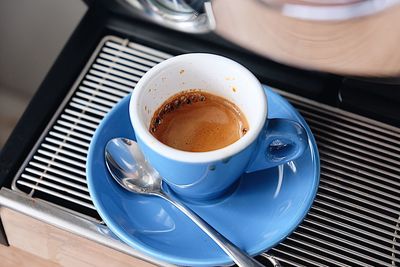 High angle view of coffee on table