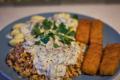 Close-up of food served in plate