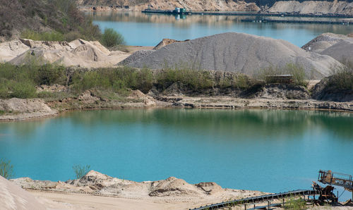 Gravel quarrying in a gravel pit during a drone flight