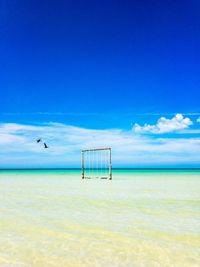 Scenic view of sea against blue sky