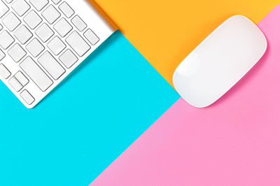 High angle view of mobile phone on table