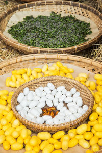 High angle view of fruits in basket