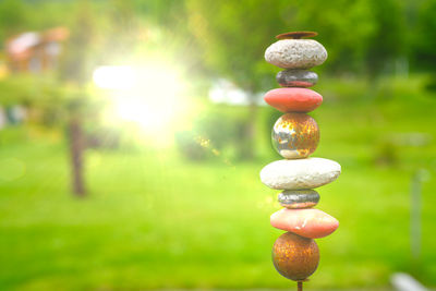 Close-up of stone stack on stones