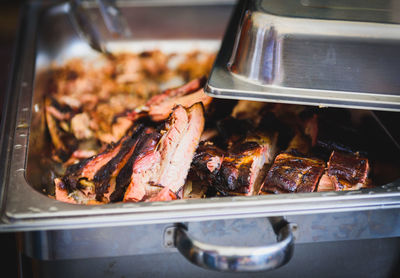 Close-up of meat in container