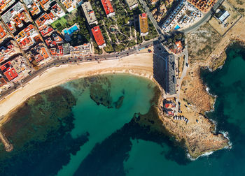 High angle view of boats on beach