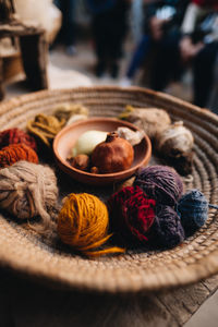 Close up shot of yarn and wool