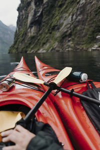 Close-up of kayak in river