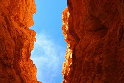 Low angle view of rock formation against sky