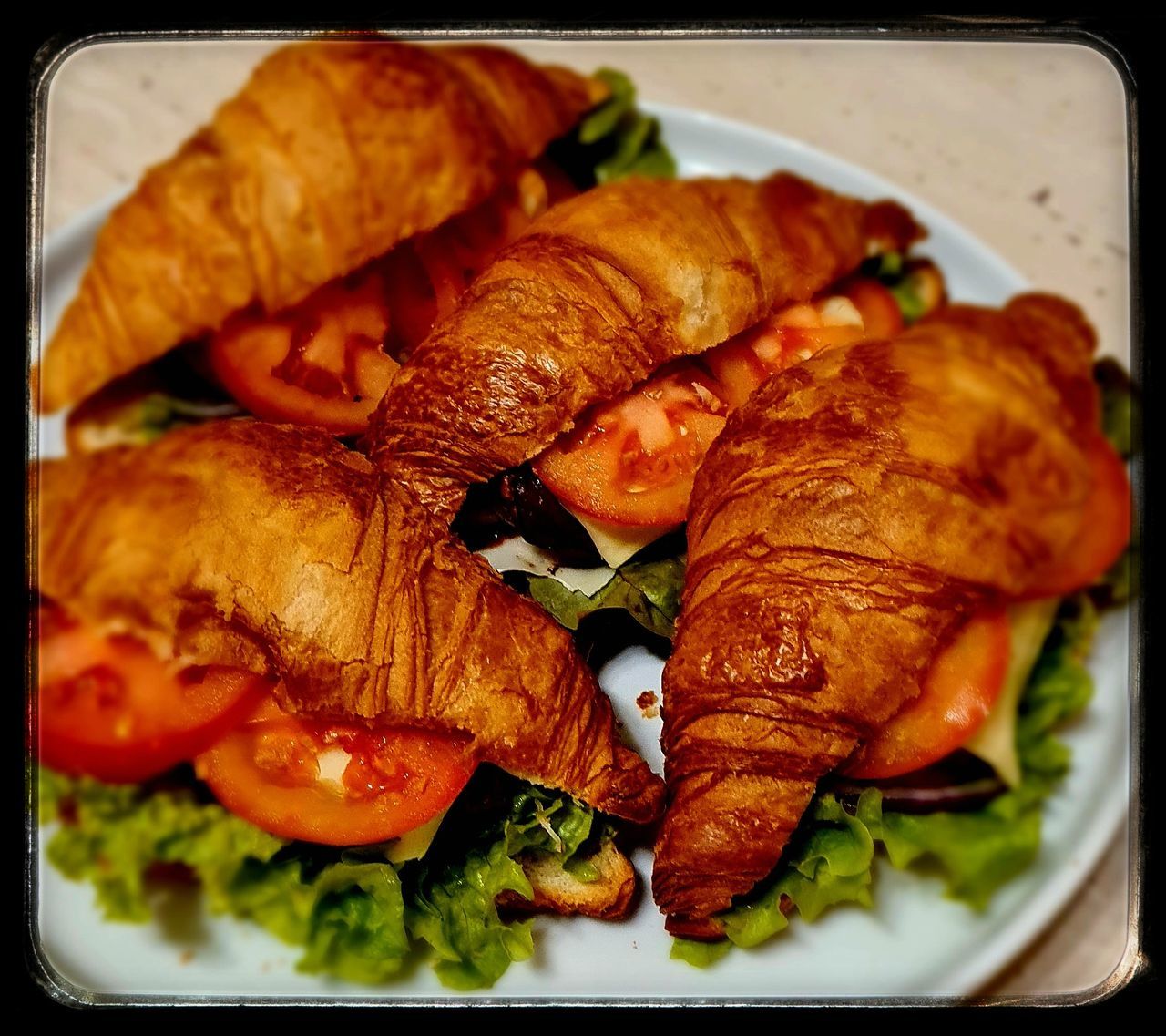 food, food and drink, dish, freshness, indoors, meat, healthy eating, no people, close-up, meal, wellbeing, produce, cuisine, vegetable, plate, croissant, roasted, still life, serving size, high angle view