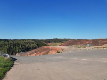 Scenic view of road against clear blue sky